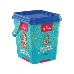 BG Naidu Krishna Jayanthi Special Gift Bucket with traditional sweets and snacks including Seedai, Adhirasam, Murukku, Thattai, Kadalai Urundai and Pori Urundai
